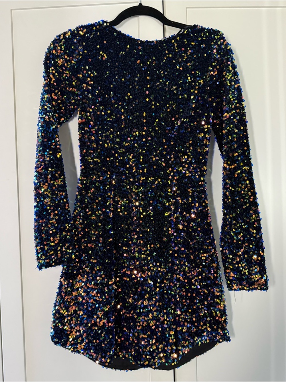 Hello Molly Navy Multicolor Sequin Long Sleeve Party Dress